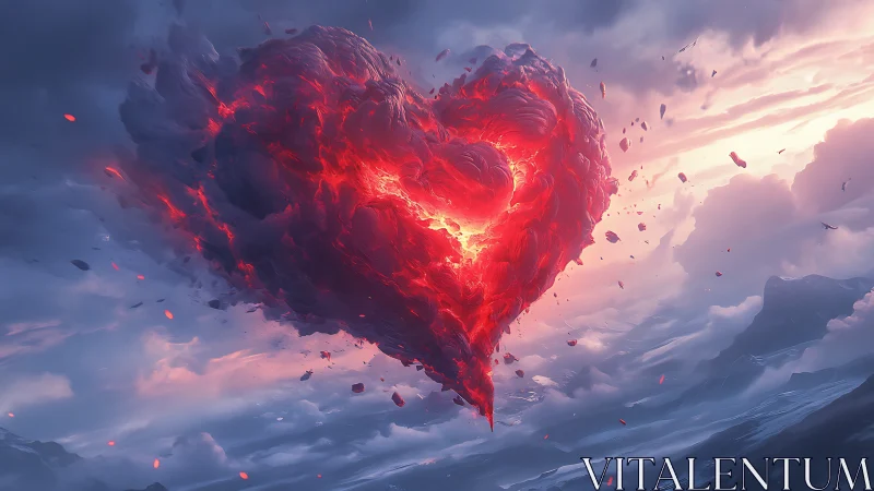 Luminous Heart Shape Suspended in Clouded Sky