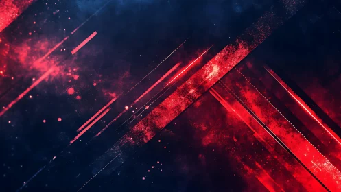 Dynamic abstract red and blue digital art with light streaks.