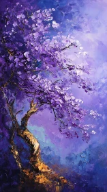 Twilight blossoms on a dreaming purple hillside tree.