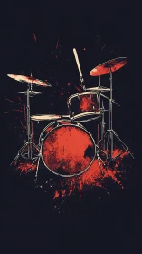 Stylized red drum kit with splatter effects on dark ground