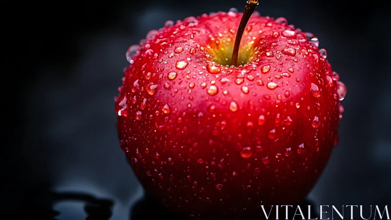 Red apple with water droplets isolated against dark background