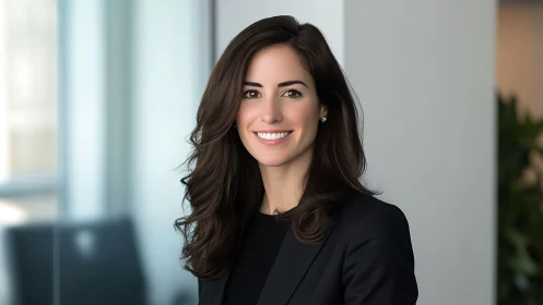 Professional businesswoman in modern office, corporate portrait style.