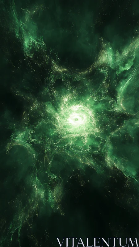 Emerald cosmic storm swirls gently around a glowing heart