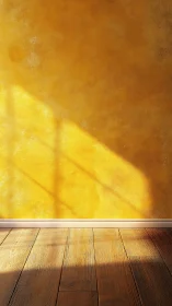 Sunlit yellow wall and wooden floor catching quiet daylight.