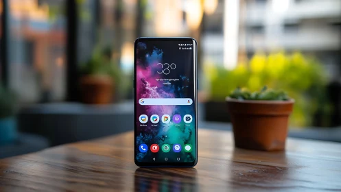 Android Smartphone with Vibrant Nebula Wallpaper Displaying 38 Degrees Temperature Reading