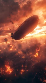 Skyship over Emberfall: dirigible adrift in burning dusk.