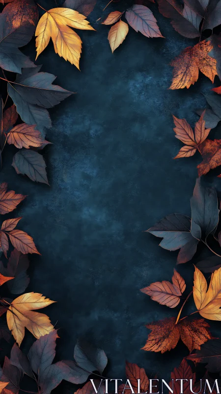 Midnight autumn leaves framing a quiet twilight doorway.