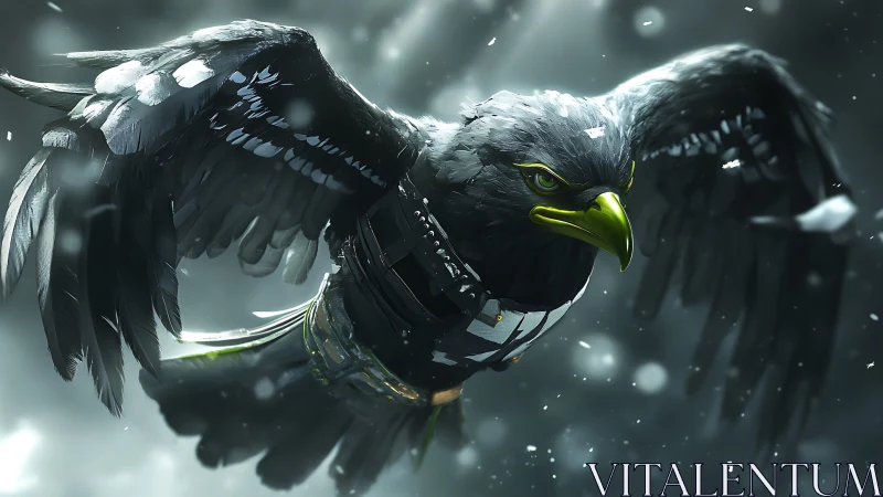 Futuristic Armored Hawk in Flight, Dynamic Digital Art Style.