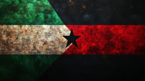 Grunge textured tricolor flag with central black star emblem