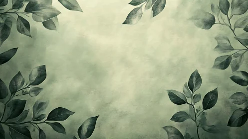 Soft sage foliage frame surrounding textured canvas center.