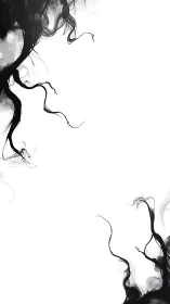 Ink-twisted tendrils drift across a luminous white void.