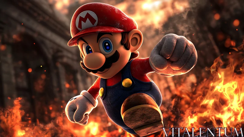 Mario Battles Through Fiery Inferno with Determined Fist