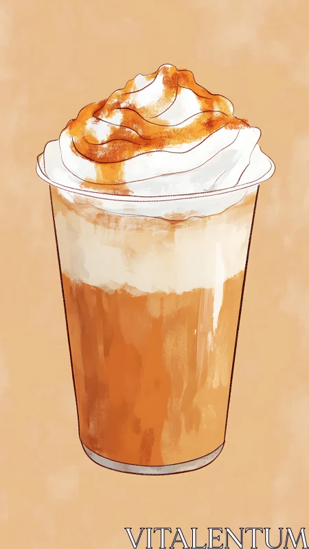Creamy caramel iced latte illustration on warm backdrop.