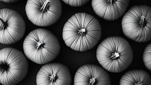 Monochrome pumpkins form tight overhead grid against black field