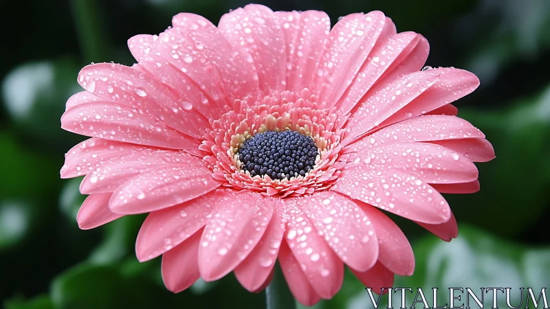 Pink Gerbera Daisy Glistening with Morning Dew.