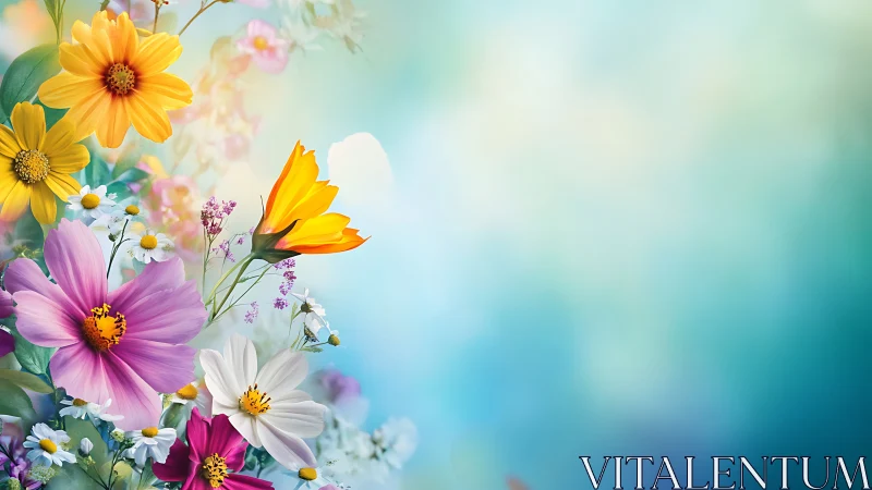 Botanical symphony blooms where golden rays meet vibrant petals dancing