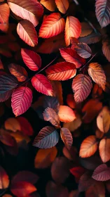 Colorful autumn leaves in warm red and orange tones.