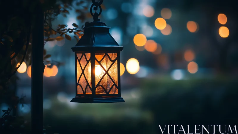 Lantern hums softly while twilight blurs into glowing circles