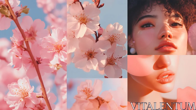 Soft sakura collage pairs spring blossoms with glowing beauty.