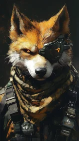 Battleworn fox operative in cyber eyegear and tactical armor.