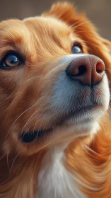 Golden dog portrait gazes upward in soft warm light