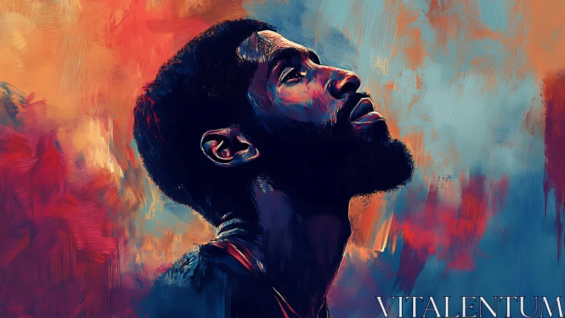 Profile portrait of a bearded man rendered in vivid strokes