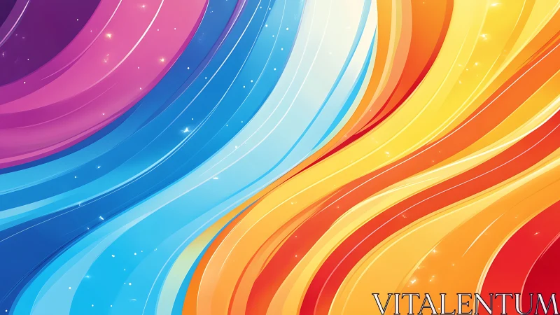 Chromatic waveforms in flowing blue, magenta, gold gradients.