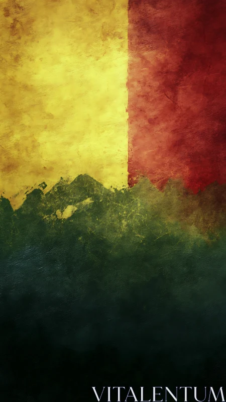 Weathered tricolor curtain sinks into deep green mist