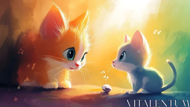Two Kittens with Ball in Radiant Warm Light