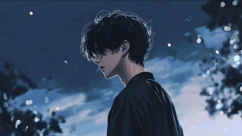 Profile view of youth against soft evening sky backdrop.