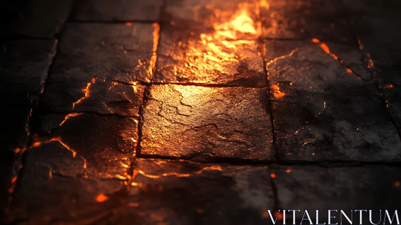 Molten Lava Glow on Fractured Stone Blocks.
