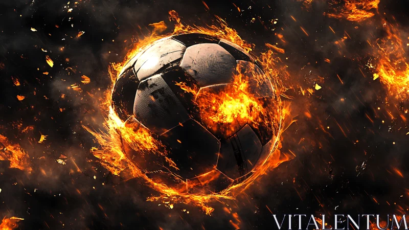 Soccer ball appears engulfed in controlled digital flames