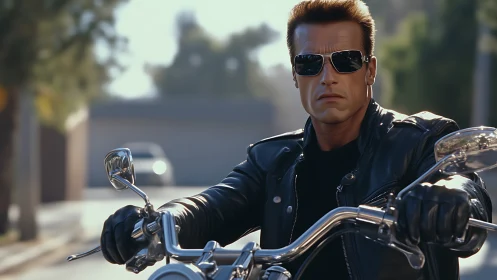 Leather-clad motorcyclist rendered in cinematic photorealism