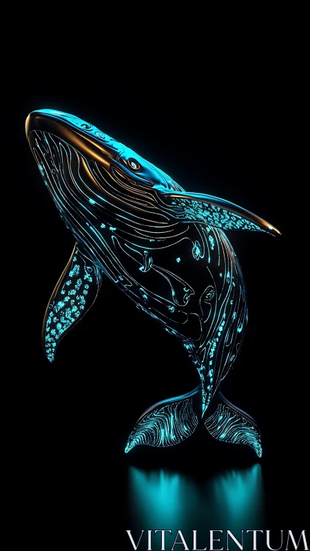 Neon-outlined humpback whale rendered with bioluminescent line art
