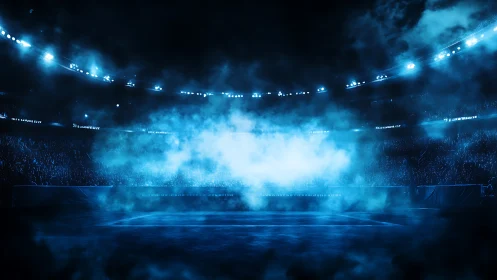 Electric blue stadium arena waits quietly for the next event