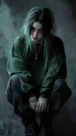 Moody girl in dark streetwear stares intensely at viewer