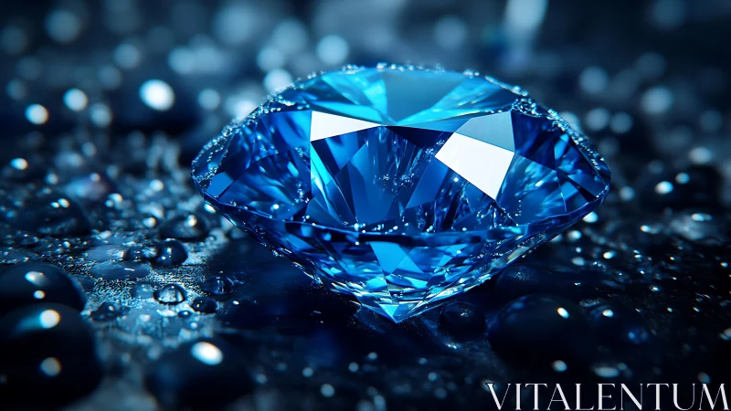 Midnight sapphire diamond dazzles on gleaming water.