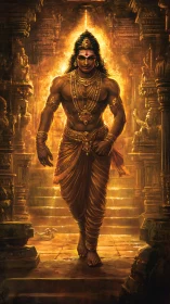 Golden-striding deity storms from the temple’s molten light