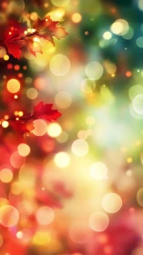 Red foliage silhouette with multicolor abstract bokeh field.