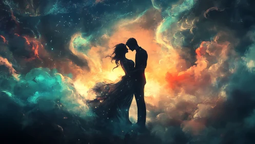 Cosmic Embrace Ignites Ethereal Nebula Dance.
