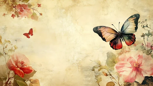 Gentle butterflies drift above soft blossoms in warm light