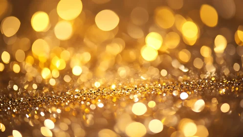 Photographic golden bokeh field with glitter foreground emphasis.