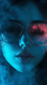 Cinematic neon portrait with bicolor rim lighting and smoke veil
