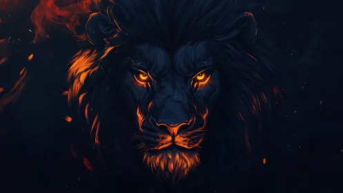 Digital illustration of lion head with ember highlights.