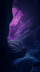 Glowing magenta cave corridor illuminates rough stone walls