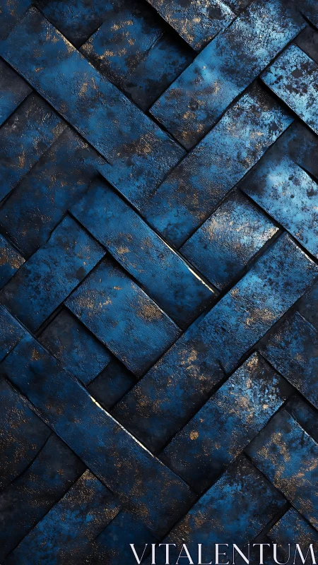 Textured blue metal strips in diagonal woven layout.