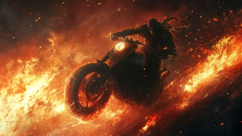 Fiery rider charges through blazing night on roaring bike