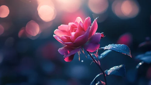 Hybrid Pink Rose with Bokeh Luminescence and Macro Frost Crystallization.