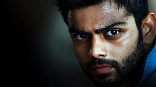 Intense male portrait in hyper-detailed digital realism.