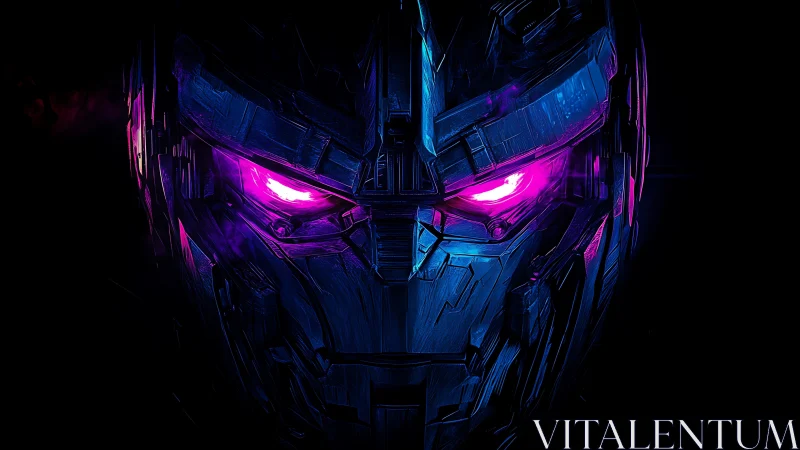 Cobalt cybernetic mask with magenta emissive optical cores